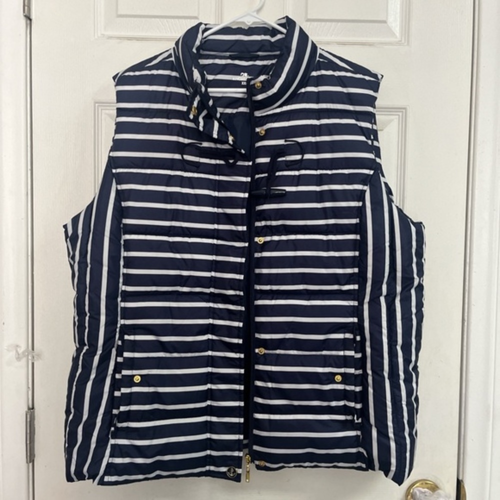 Navy Striped Women's Puffer Vest